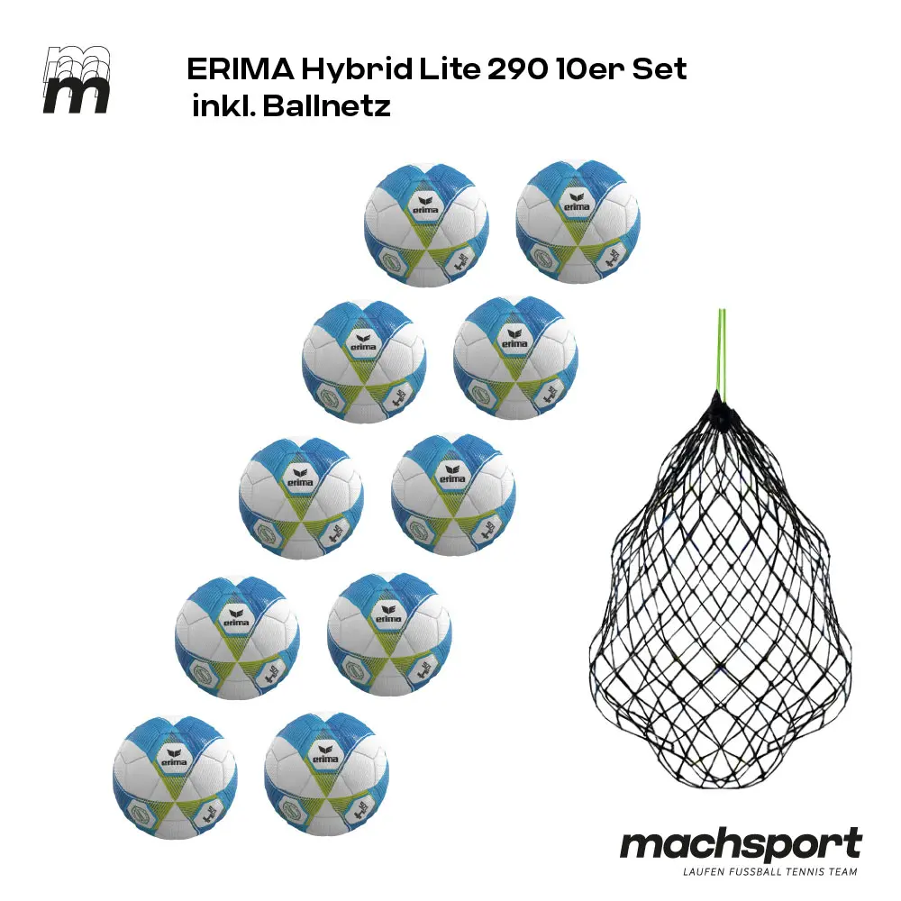 Erima Hybrid Lite 290 10er-Set inkl. Ballnetz, Größe 4