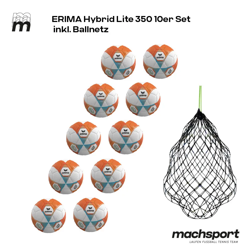 Erima Hybrid Lite 350 10er-Set inkl. Ballnetz, Größe 5