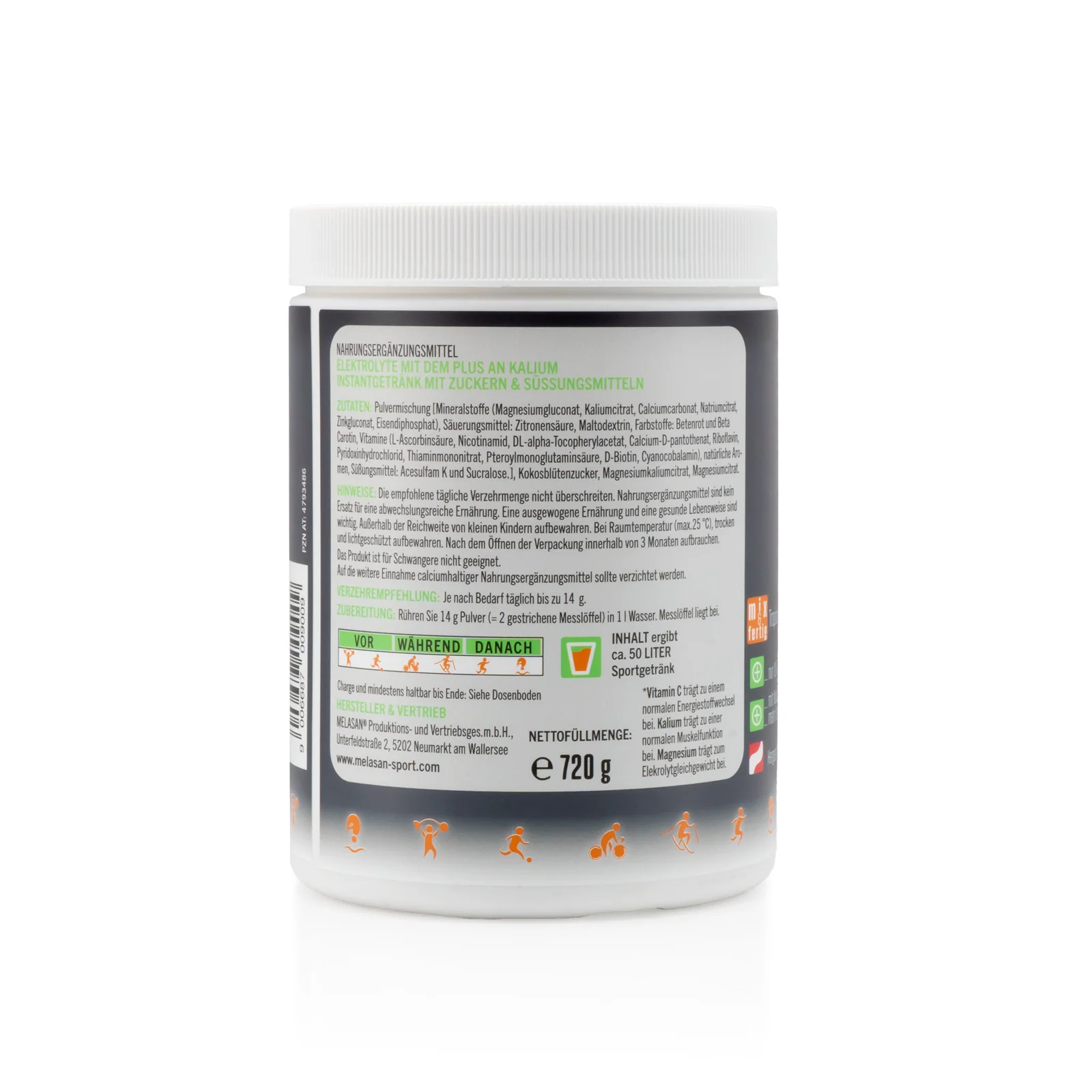 Melasan Sportgetränk Magnesium + Kalium Low Carb Tropical 720g - Image 2