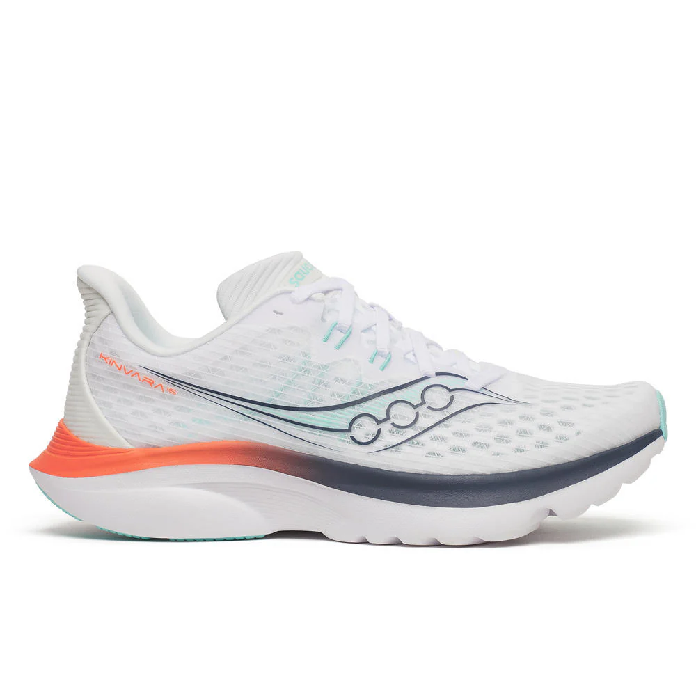 Saucony Damenlaufschuhe Kinvara 16, leichter Laufschuh für schnelle Läufe und flexibles Alltagstraining, white/navy, Größe 38